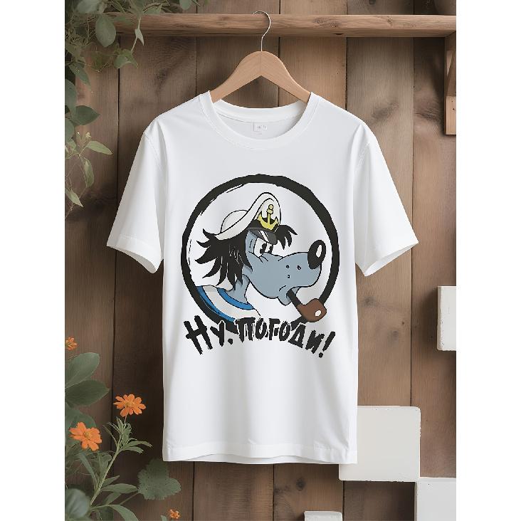 Men S & Unisex Nu Pogodi Wolf & Rabbit Retro Soviet Animation T-Shirt - Black Vintage Cartoon Character Crew Neck Tee, Collectible Nostalgic for S белый