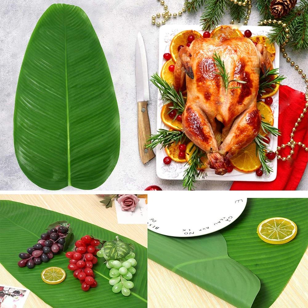 Green Artificial Banana Leaf Place Mats Large Drink Cup Coasters Green Plants Hawaiian Luau Party