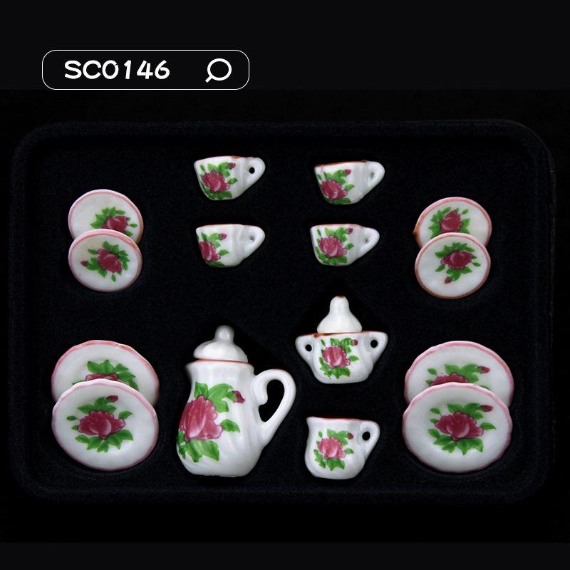 Puppenhauszubehör 1/12 Küche Miniatur 15 Stück Mini Porzellan Blume Teetasse Set Puppenhaus Dekor Simulation Puppenhaus Dekoratives Zubehör