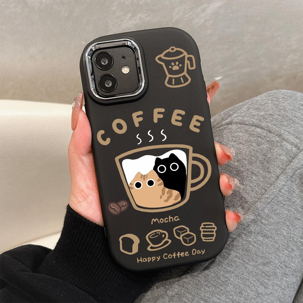 For OPPO A16 A38 A57 A58 A74 A78 A98 Reno8T Reno13F Realme C25S C53 C65 Tegneserie Svart Katt Sølvkant Mykt Flytende Silikon Beskyttelsesdeksel