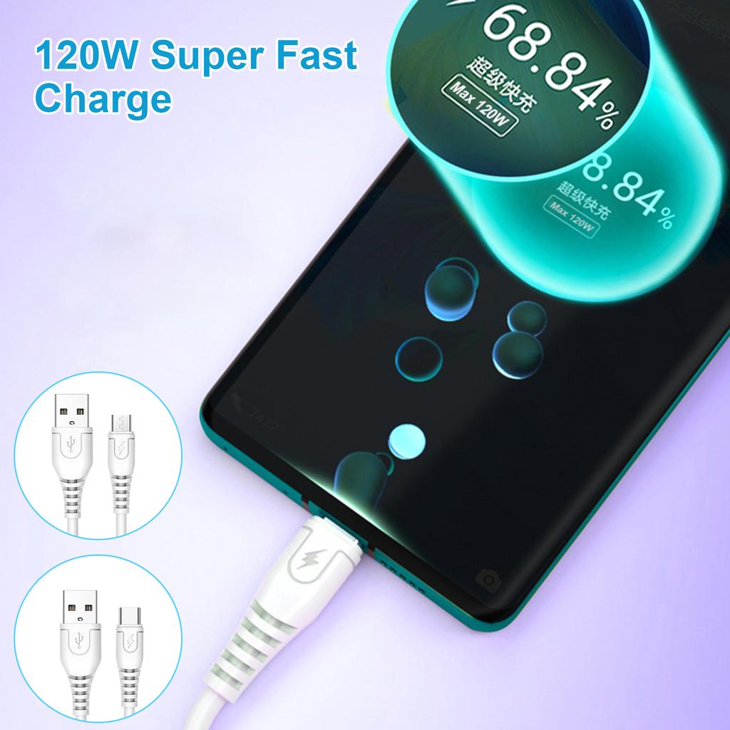 80cm Length USB Cable Fast Charging Cord 6A Output 120W Super Fast Charge Data Cable for USB 5Pin Type C Phones Tablets