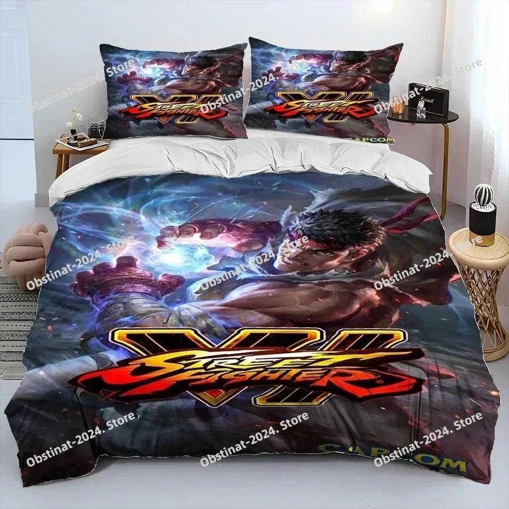 3D Street Fighter Retro Game Bedding Set Printed Bed Set Duvet Cover Sheet Pillowcase Bed Soft Quilt Cover Full Queen King Size