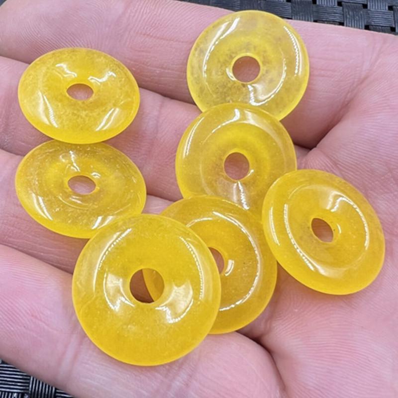 Yellow Dragon Quartzite Jade Coin Pendant Bracelet Diameter ~15mm