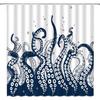 Navy Blue Octopus Shower Curtain - Kraken Sea Creature Design, Durable Polyester with Hooks for Nautical Bath Decor