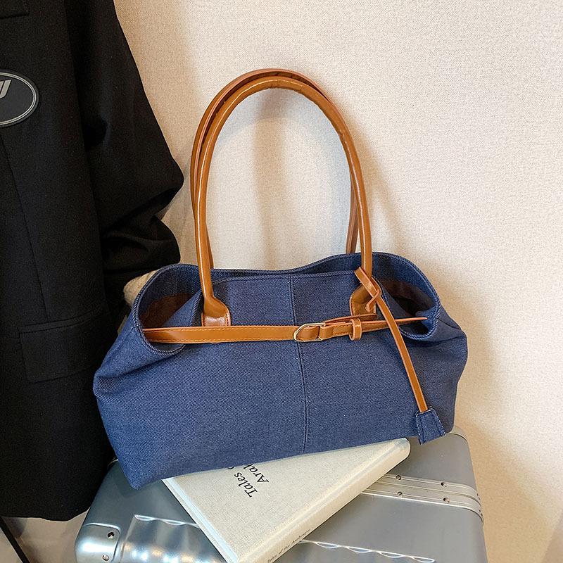 Fashionable Denim Bag Large Capacity Contrasting Color Tote Bag New Bowling Bag One-shoulder Underarm Bag