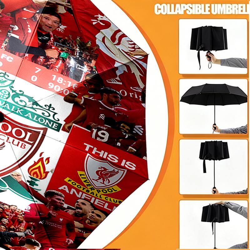 Custom Name Personalized Liverpool F.C Print Umbrella, Auto Open Close, 8‑Rib Sturdy Frame, Commute Camping Hiking Use, Birthday Gift