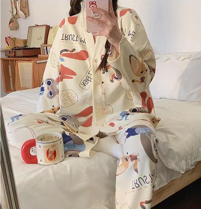 Autumn 2025 Women's Long Sleeve Cardigan Pajamas - Cute Ins Style Homewear