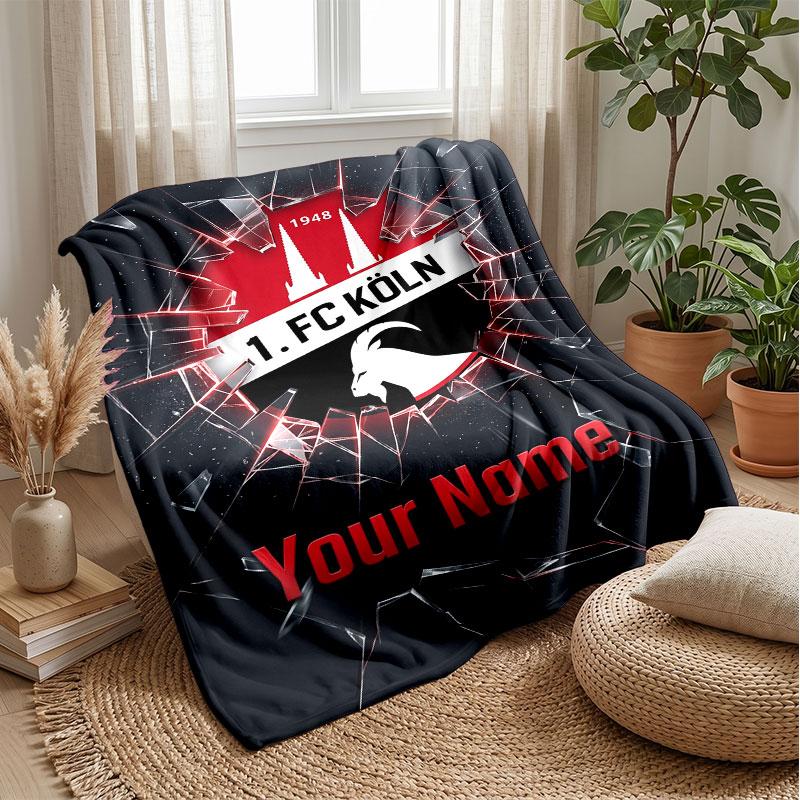 FC Köln Testo con Nome Personalizzato Coperta in Flanella Logo Calcio Coperta in Pile Personalizzata Regalo Speciale per Divano Camera da Letto Casa
