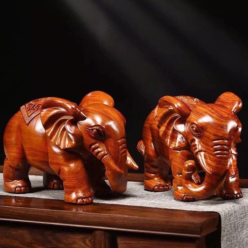 10Cm Wooden Elephant Statue Indian Feng Shui Figurines Lucky Success Wealth Desktop Decoration