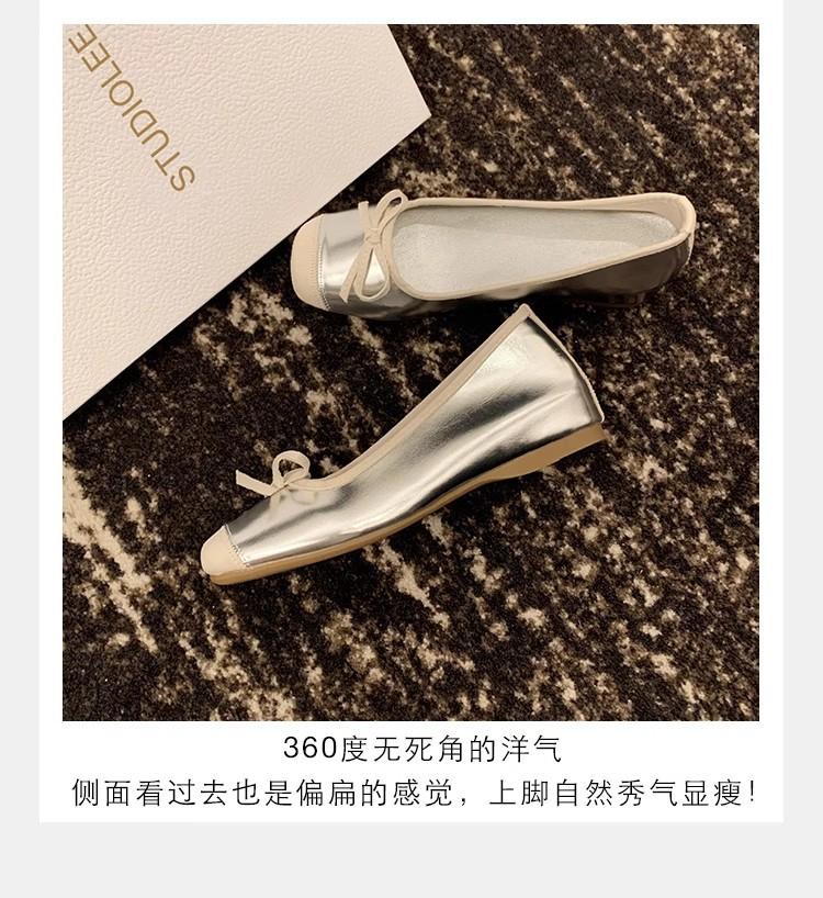 Grape Mother Same French Inner Height Increase Age Reduction Bow Word Ballet Half Drag Sandals Leather Women's Single Shoes Summer