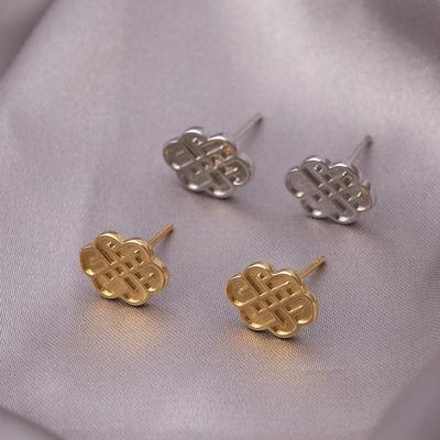 Women's Chinese Fu Character Stud Earrings - Simple, Light Luxury Design, Non-Fading, Unique Style