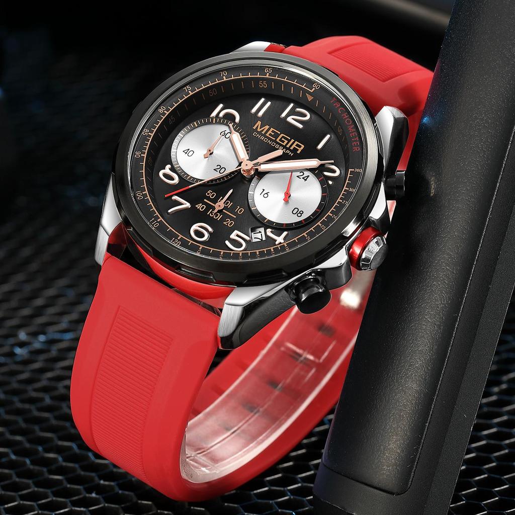 MEGIR Men Watches Luxury Quartz Wristwatch Waterproof Men's Sports Chronograph Silicone Strap Clock Relogio Masculino 2230