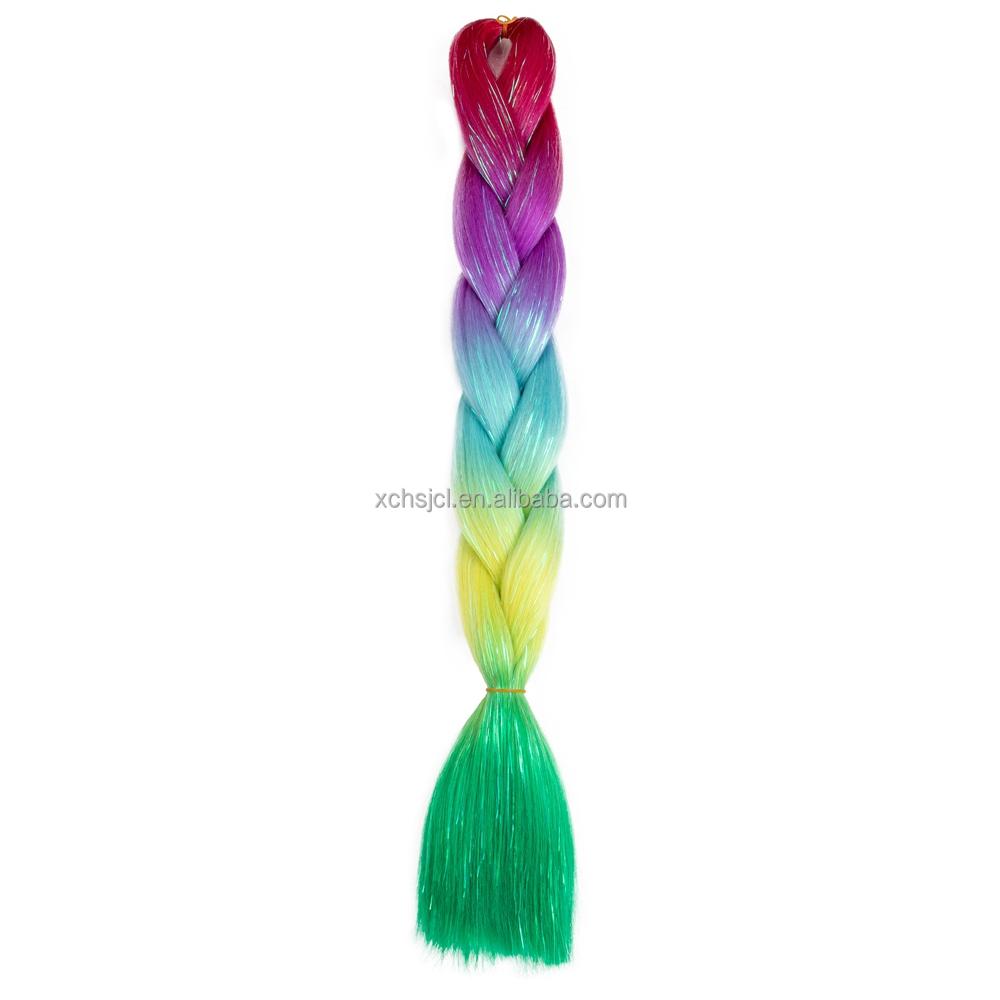 Customized Soft Heat Resistant Fiber Festival Ombre Pure 2 3 4 5 Tone Color Tinsel Glitter Jumbo Braiids