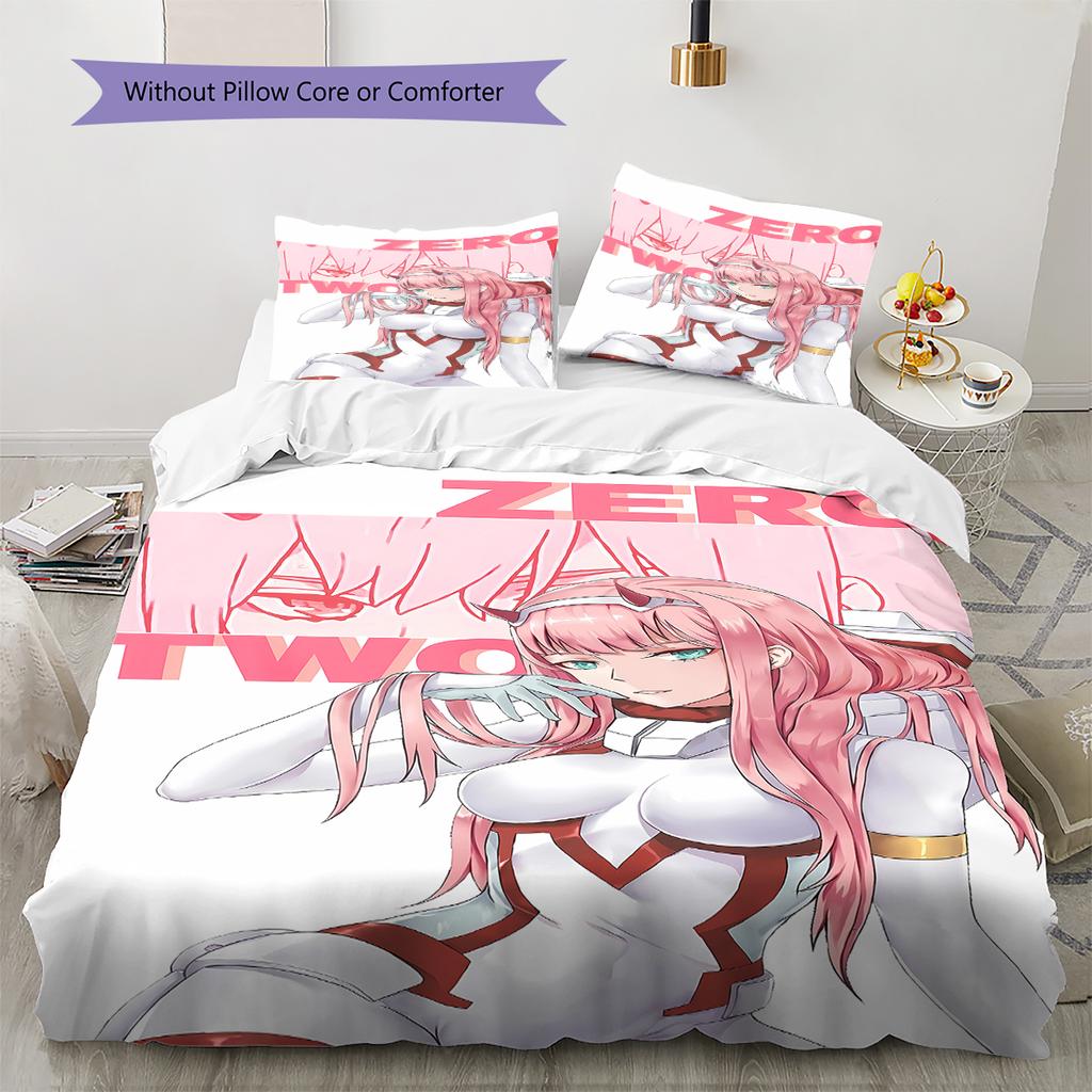 DARLING in the FRANXX Zero Two Pattern Bedding,Quilt Set Quilt Cover Pillowcase Home Birthday Gift (1 * duvet cover + 2 * pillowcase, without core)