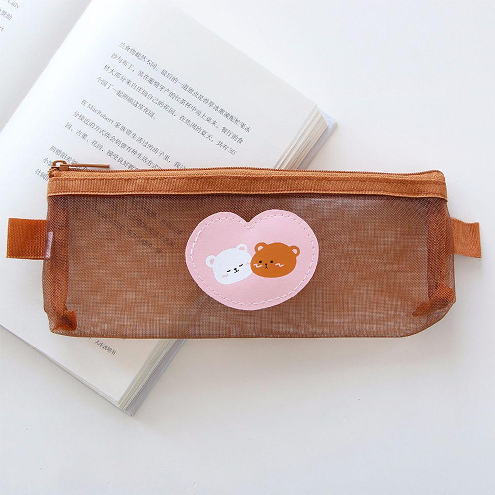 Pen Bag Stationery School Supplies Mesh Pencil Case Bear Pencil Bags Kawaii Pencil Bag Storage Bags