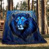 1pc Blue Lion Print Throw Blanket Polyester Fiber, Lightweight Flannel, Soft & Warm, All Season Use for Outdoor, Camping Digital Print
