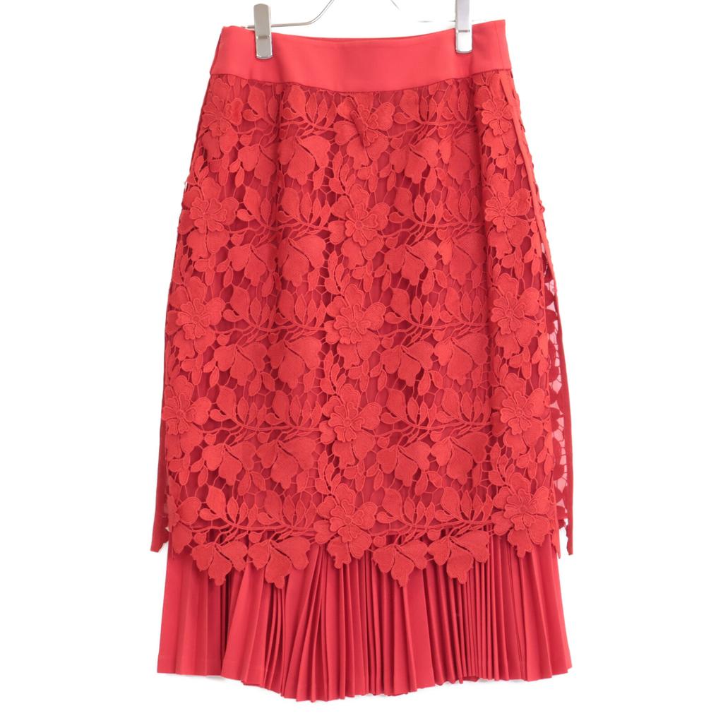 Adore Red 531-9120402 Pleated Flower Lace Skirt Skirt 36 RedUsed