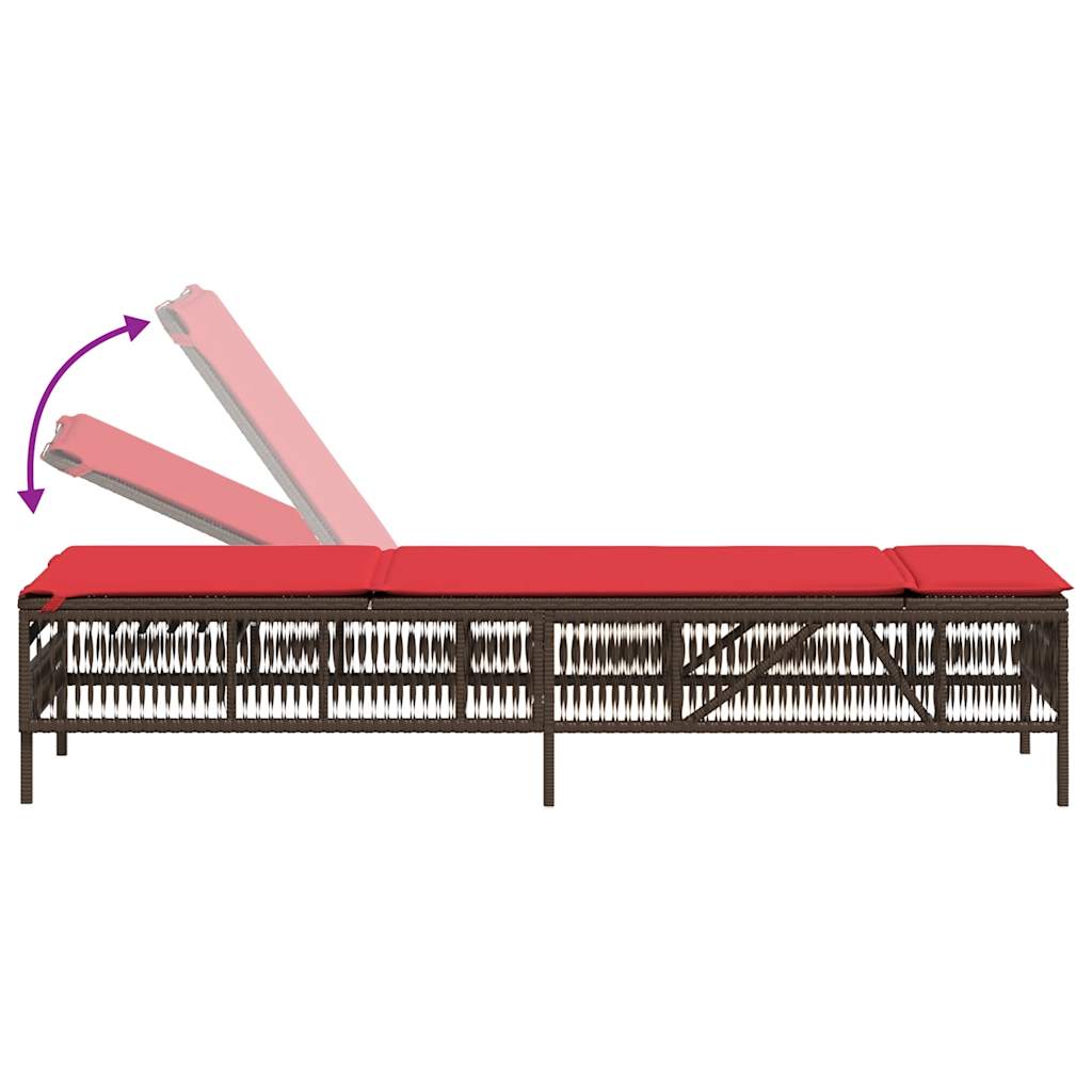 2 Piece Sun Lounger Set with Table Brown Poly Rattan