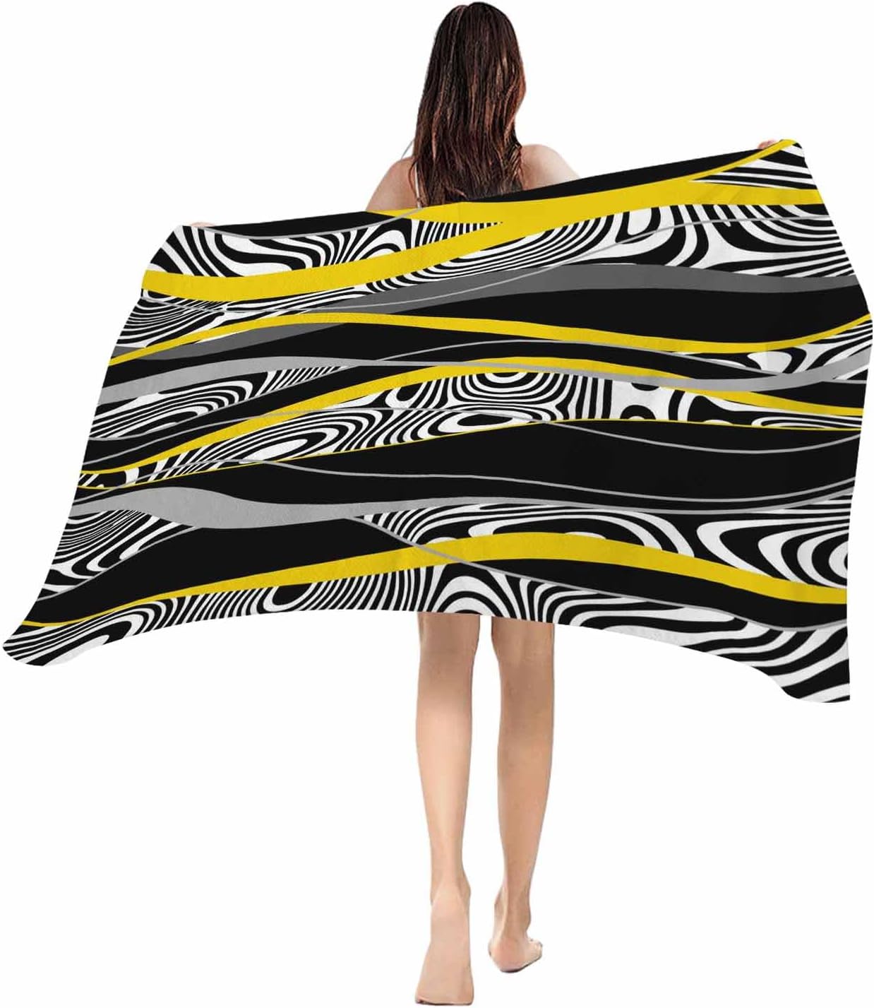 

Beach Towel Abstract Lines Bath Pool Towels Red Black Geometric Soft Absorbent Beach Towel Lightweight Large Quick Dry Swim W30*H60(CM)
