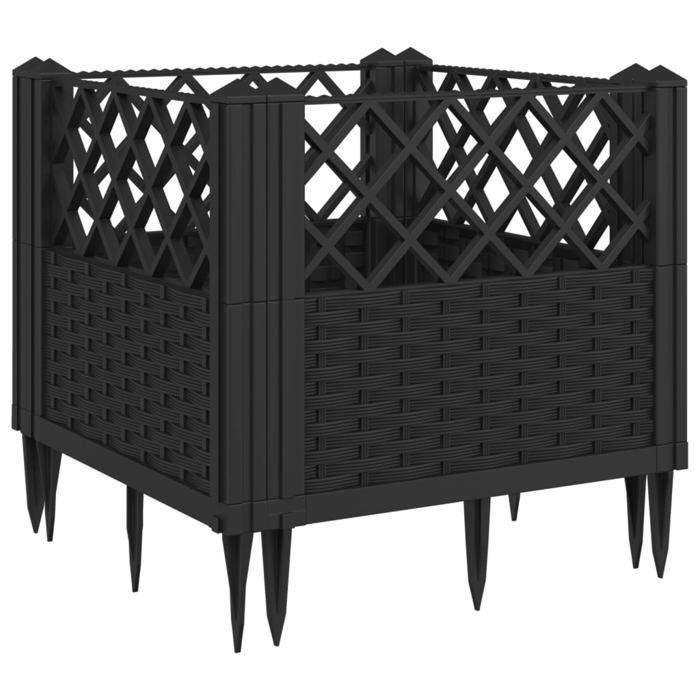 VidaXL Jardinière avec piquets noir 43,5x43,5x43,5 cm PP, bac à fleurs, support de jardinière, support de fleurs, bac à 368007