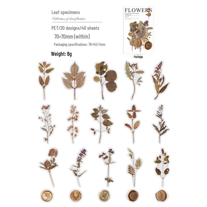 Paquete de Pegatinas para Mascotas de Día Maravilloso: 40 Hojas de Decoraciones para Diario de Flores Secas con Cera de Sellado