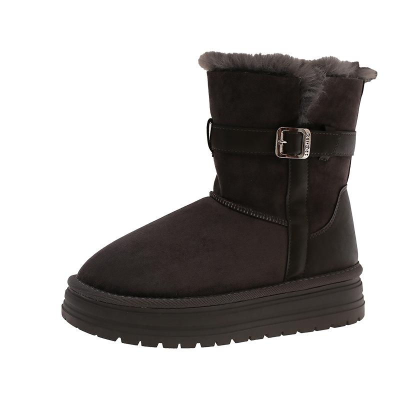 Thick-soled medium tube snow boots women's 2025 winter new Northeast two wear piled thickened warm fur integrated cotton boots