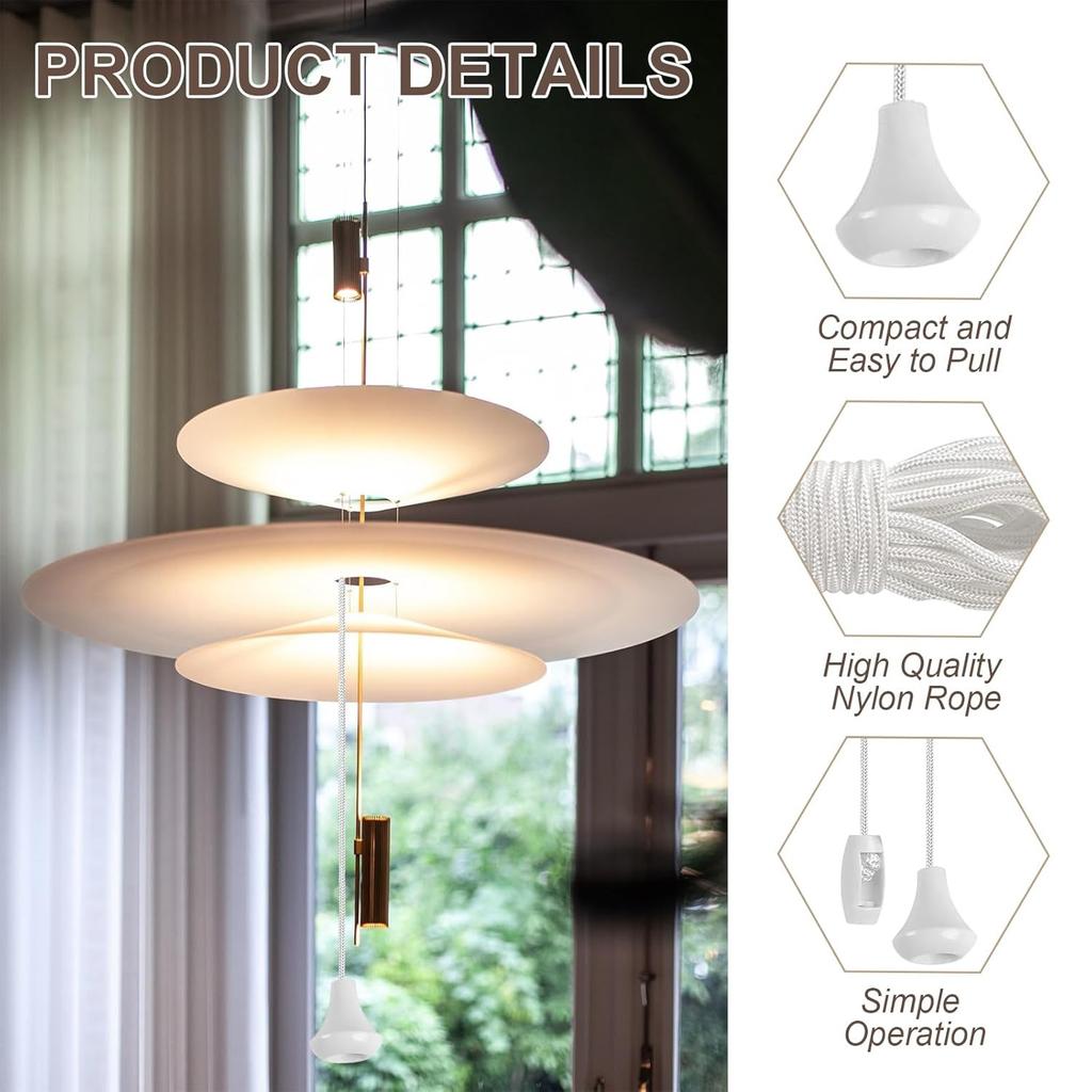 4PCS Switch Pull Cord, White Bathroom Light Pull Cord for Ceiling Switches, Shower and Bedroom