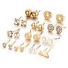 12 Pairs Women Round Crystal Love Shape Ear Stud Earrings Set