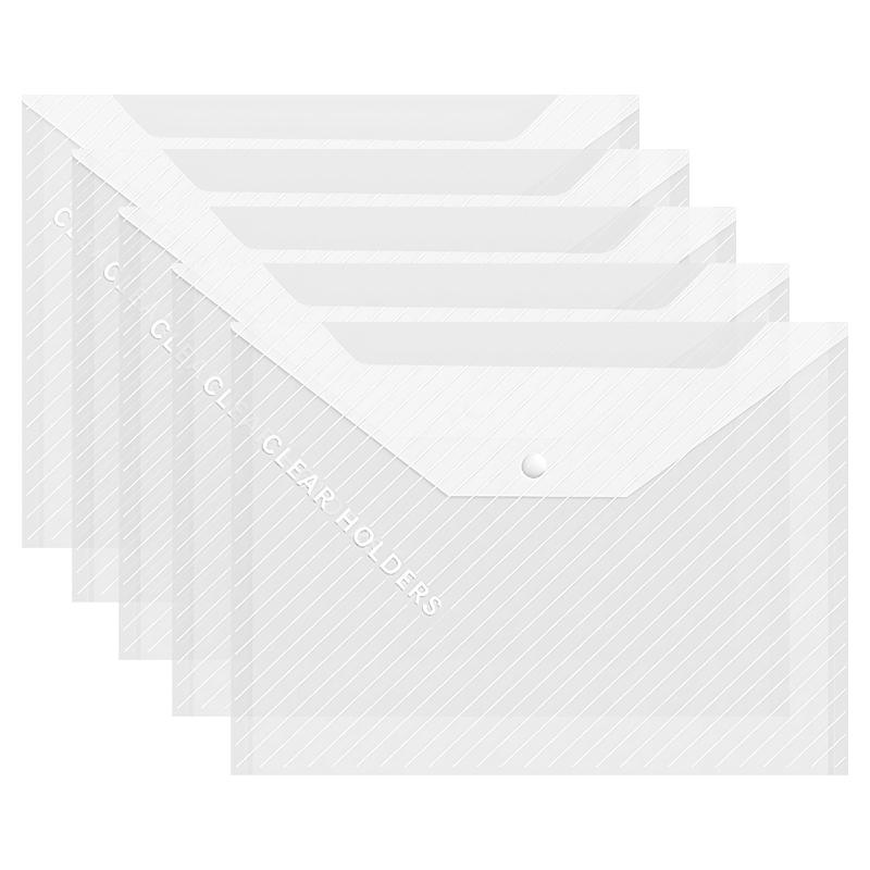 

Набор из 5 сумок для документов, портативная сумка для хранения канцелярских принадлежностей формата А4, разноцветные пластиковые водонепроницаемые конверты для файлов с застежкой-кнопкой ZYF