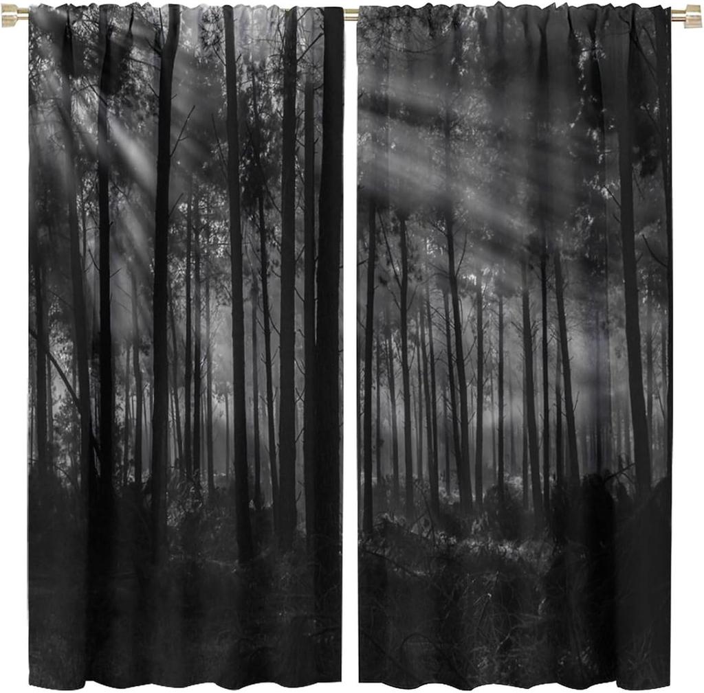 Gothic Dark Misty Forest Curtains Mysterious Horror Foggy Dim Dead Jungle Under Strange Bright Moon Thermal Insulation Blackout Made Of Polyester