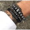Men's Copper Zirconia Crown Ball Rhombus Double Row Crescent Bracelet Set