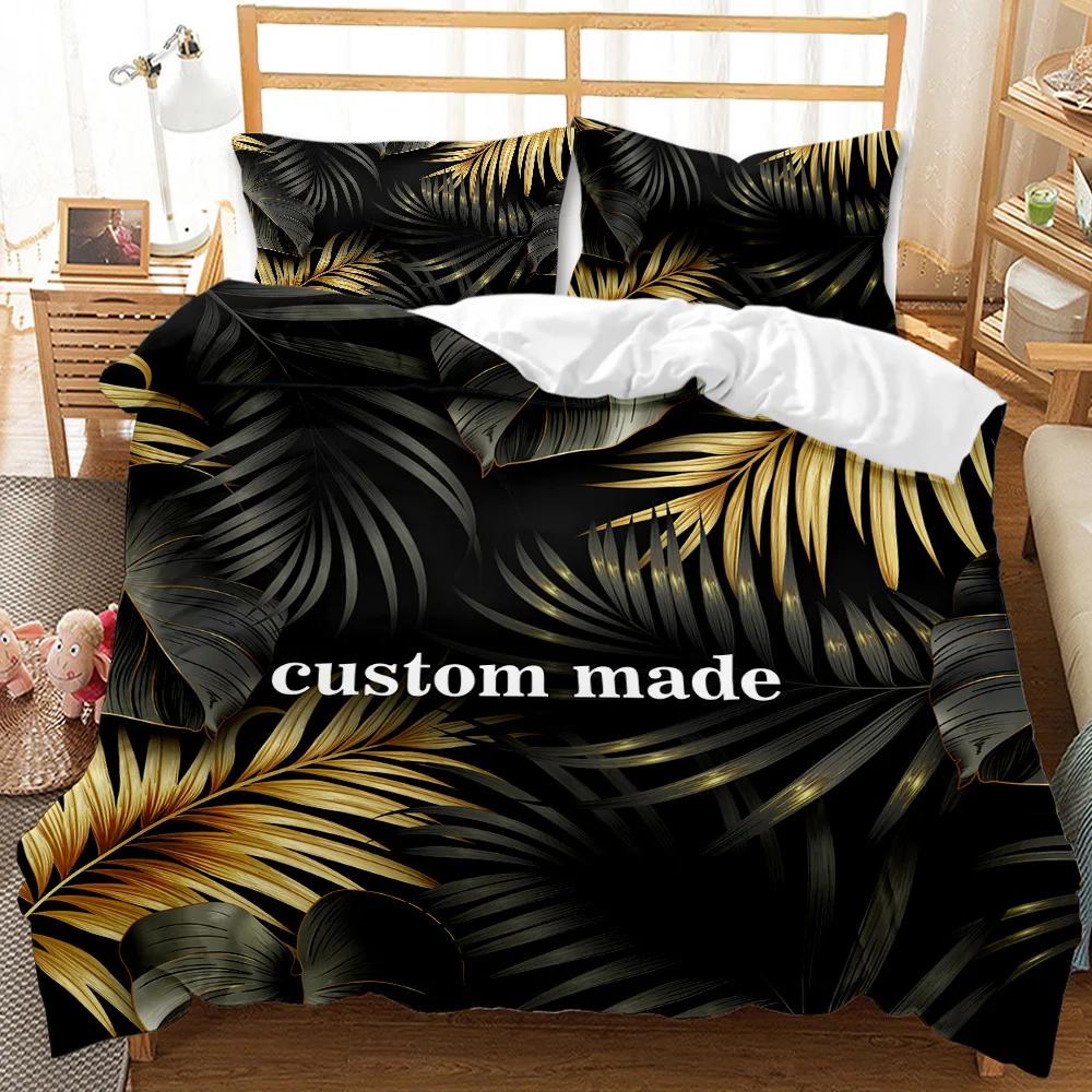 Tropical Rainforest Duvet Cover Set Yellow Dark Green Botanical Leaves Palm Tree Polyester Quilt Cover