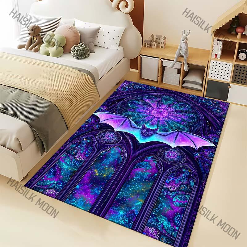 Bat Chapel Glass Art Print Carpet for Living Room Bedroom Bedside Floor Mat Cloakroom Area Rugged Home Halloween Decor