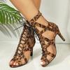 New Large Size Sandals Openwork Shoes In Front of The Lace-up Fine Heel High-heeled Sandal Boots