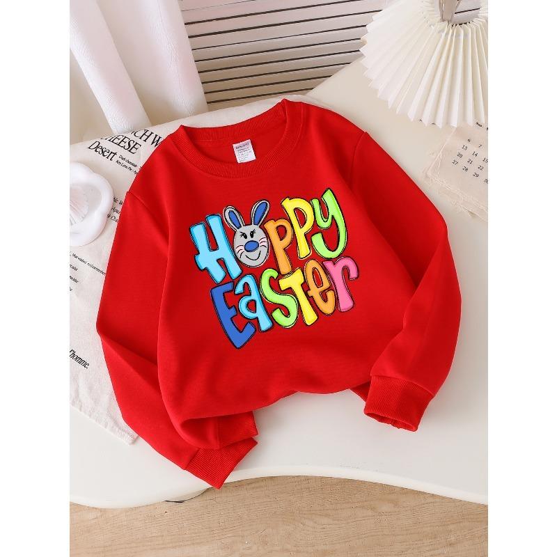 Kids Crewneck Sweatshirt, Colorful Happy Easter Bunny Face Print, Soft Cozy Pullover