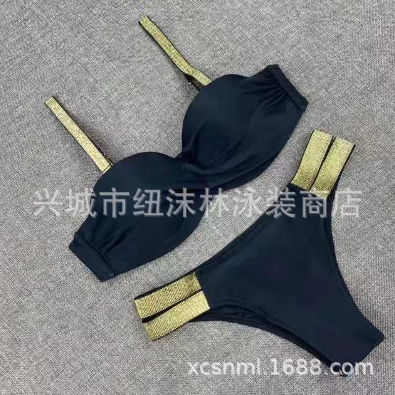 Split small breasts big breasts new swimsuit solid color sexy three-point bikini swimsuit women