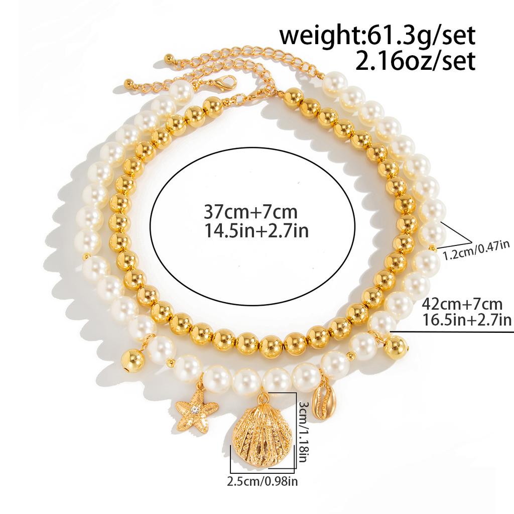 Imitation Pearls CCB Beaded Chokers Necklace Women Summer Beach Boho Starfish Conch Pendant Jewelry Accessories