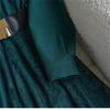 Solid Green Lace Splice One Piece Shirt Dress for Women Elegant Turn Down Collar Long Sleeve Belt Slim A-line Dress
