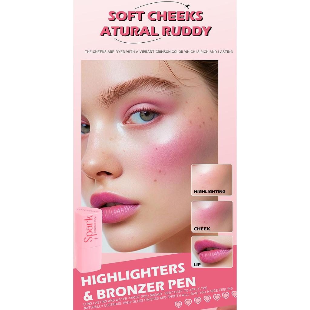 HANDAIYAN Matte Glitter Fard Guancia Ombretto Blush Evidenziatore Stick Rouge Bronzer Impermeabile Penna Contorno Trucco