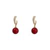 New Design Wine Red Pearl Pendant Metal Inlaid Zircon Hanging Earrings For Women's Light Luxury Jewelry Trendy Accessories