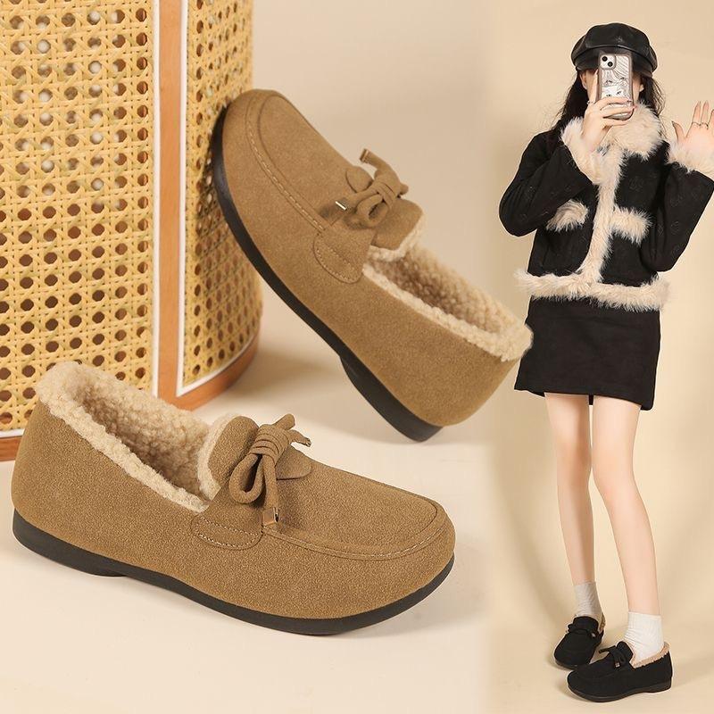 Warm snow boots women, winter new fashion casual one-pedal loafers piled thickened women's cotton shoes