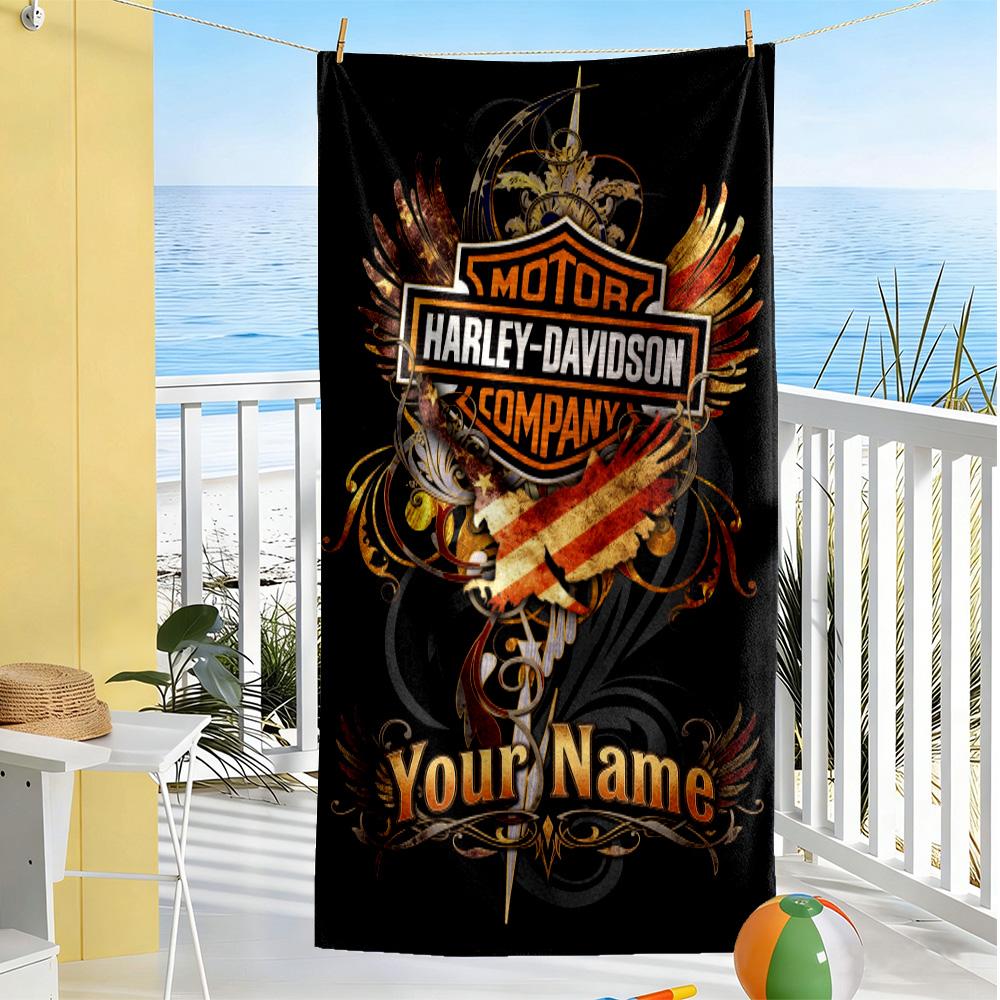 Harley-davidson Personalized Name Beach Towel Super Soft Microfiber Quickdry Fabric