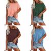 Floral Print T Shirt For Women With Spliced Design And Cotton Blend Fabric For Casual Wear