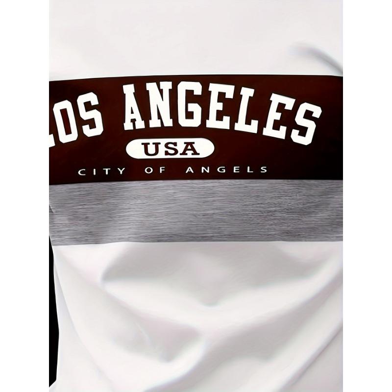 Men's Los Angeles Print Long Sleeve T-Shirt Casual Sports Round Neck Bottoming Top Comfortable and Breathable Clothes