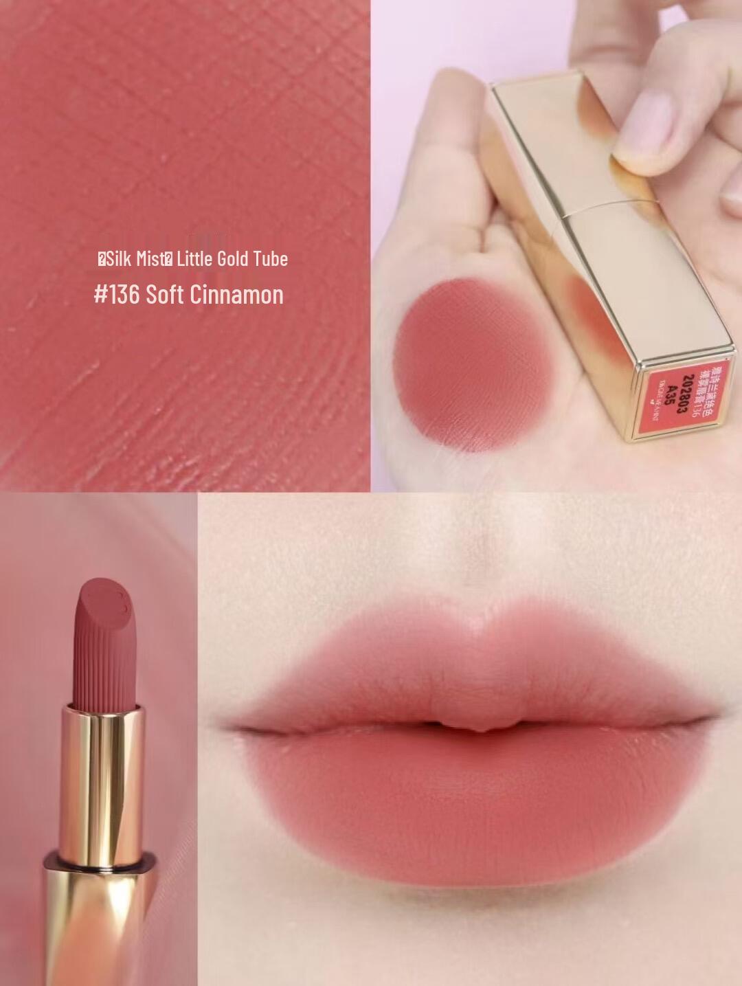 Gu Yashi Velvet Lipstick: Little Gold Tube - 333# Velvet Mist Matte & 136# Long-Lasting, No Fading