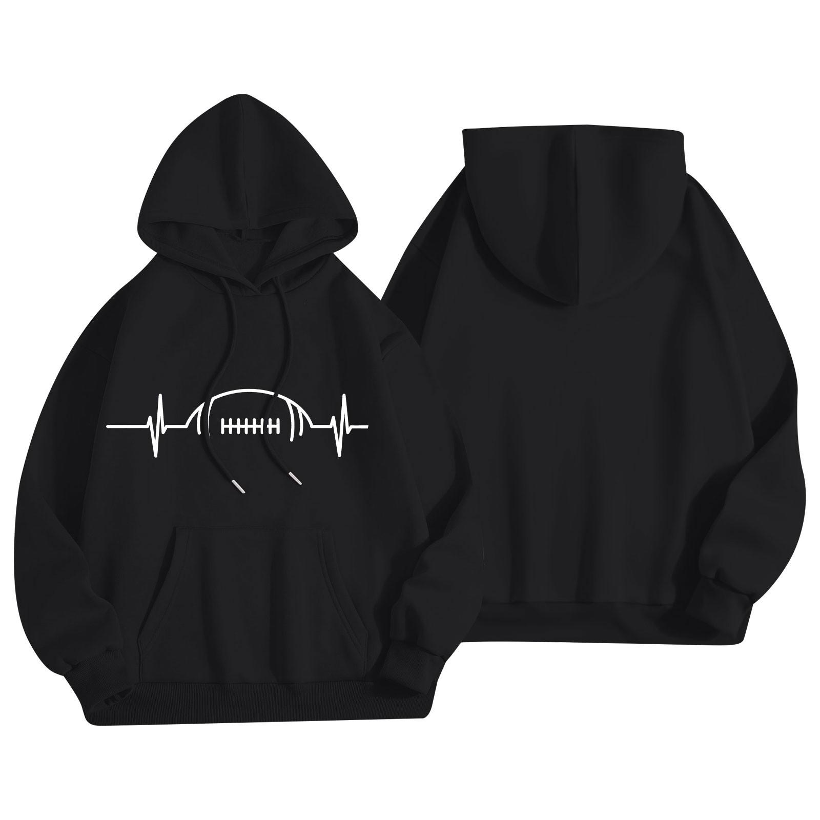 

Женская модная легкая толстовка с длинными рукавами и карманами с принтом регби L чёрный