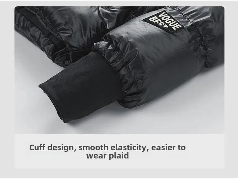 Schwarze und goldene Daunenjacke mit Kapuze für Herren: Neue trendige, dicke, warme, lockere Passform