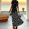 Women Plus Size V Neck Short Sleeve Maxi Dress Retro Paisley Print Loose Fit Summer Beach Long Dress