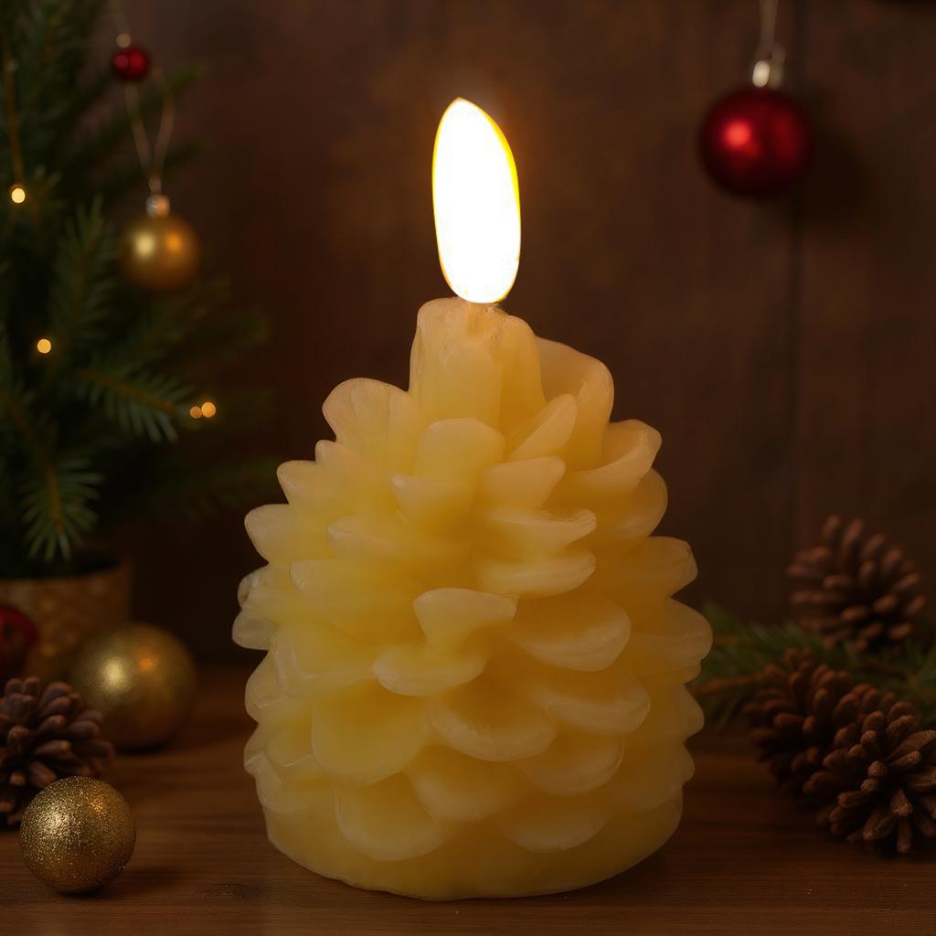 1 Stück batteriebetriebene LED-Kerze in Form eines Tannenzapfens, 3D-Tannenzapfen-Imitation, flammenlose Kerze für Weihnachtstisch- und Kamindekoration