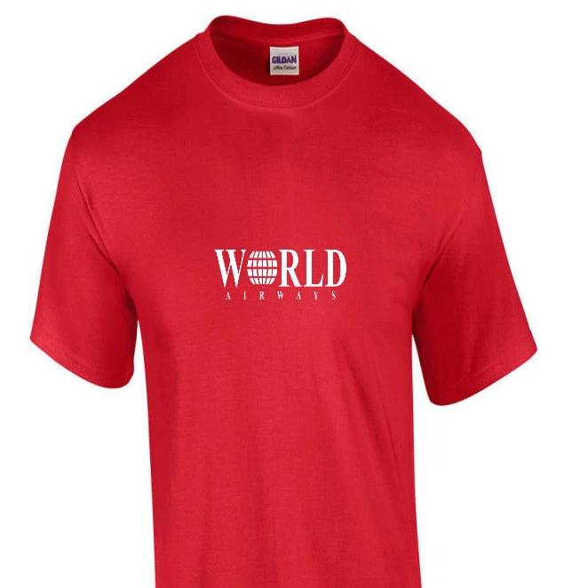 World Airways Vintage US Airline Aviation Geek White Logo RED T-Shirt 4XL